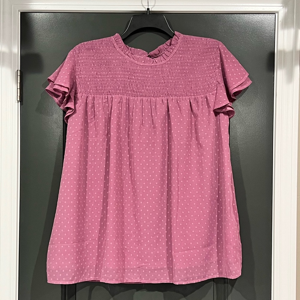 Light Purple Gathered Ruffled Dot Top